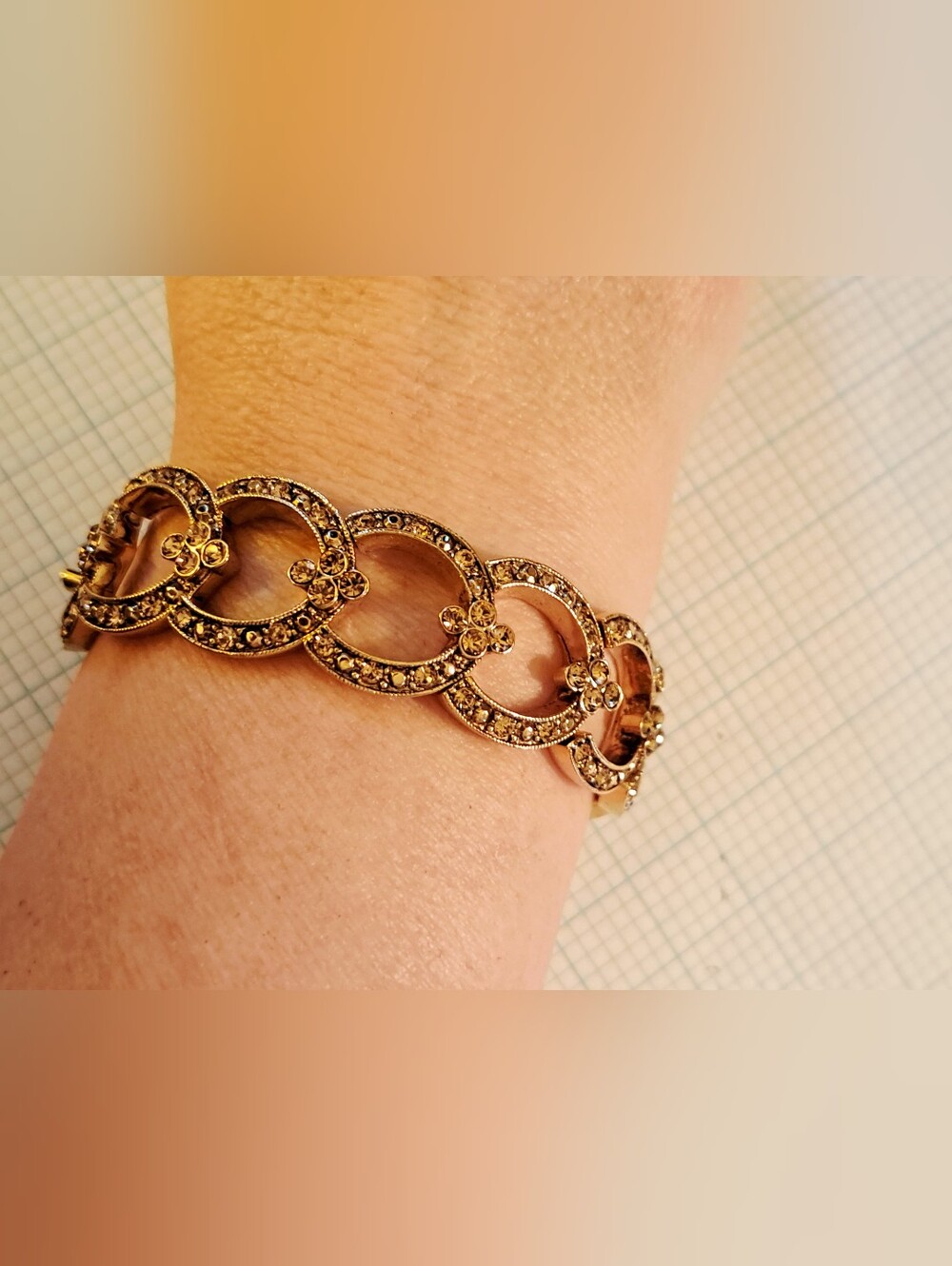 Monet Faux Citrine Pave Floral Gold-Tone Crystal Link Stretch Bracelet